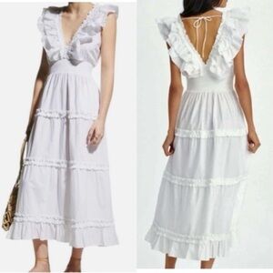 NWT Caroline Constas Elegant White Ruffle Midi Dress with pockets!cotton,size Xs